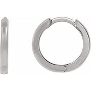 14k white gold 8mm huggie hoop earrings shown from front and side, highlighting band profile