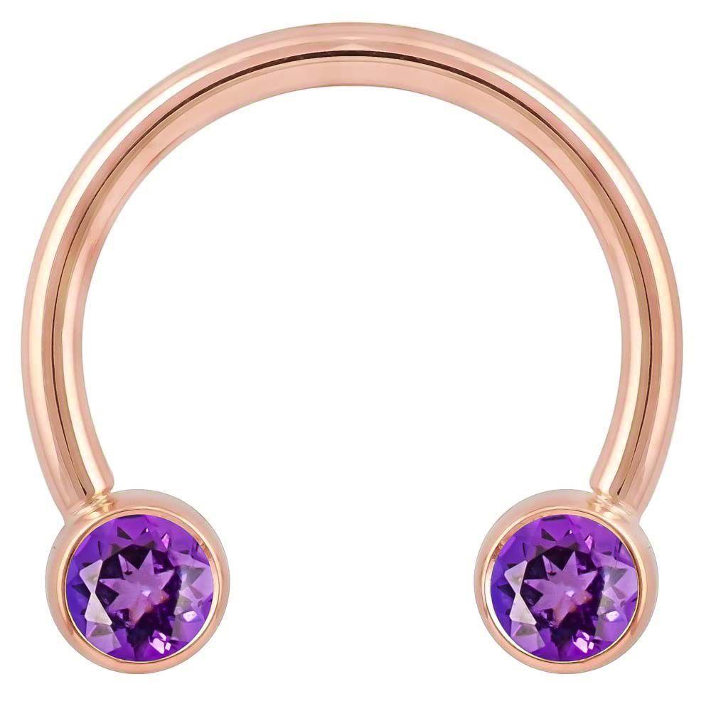 Purple Cubic Zirconia Round Bezel 14k Gold Circular Barbell-14K Rose Gold   12G (2.0mm)   3 4" (19mm)