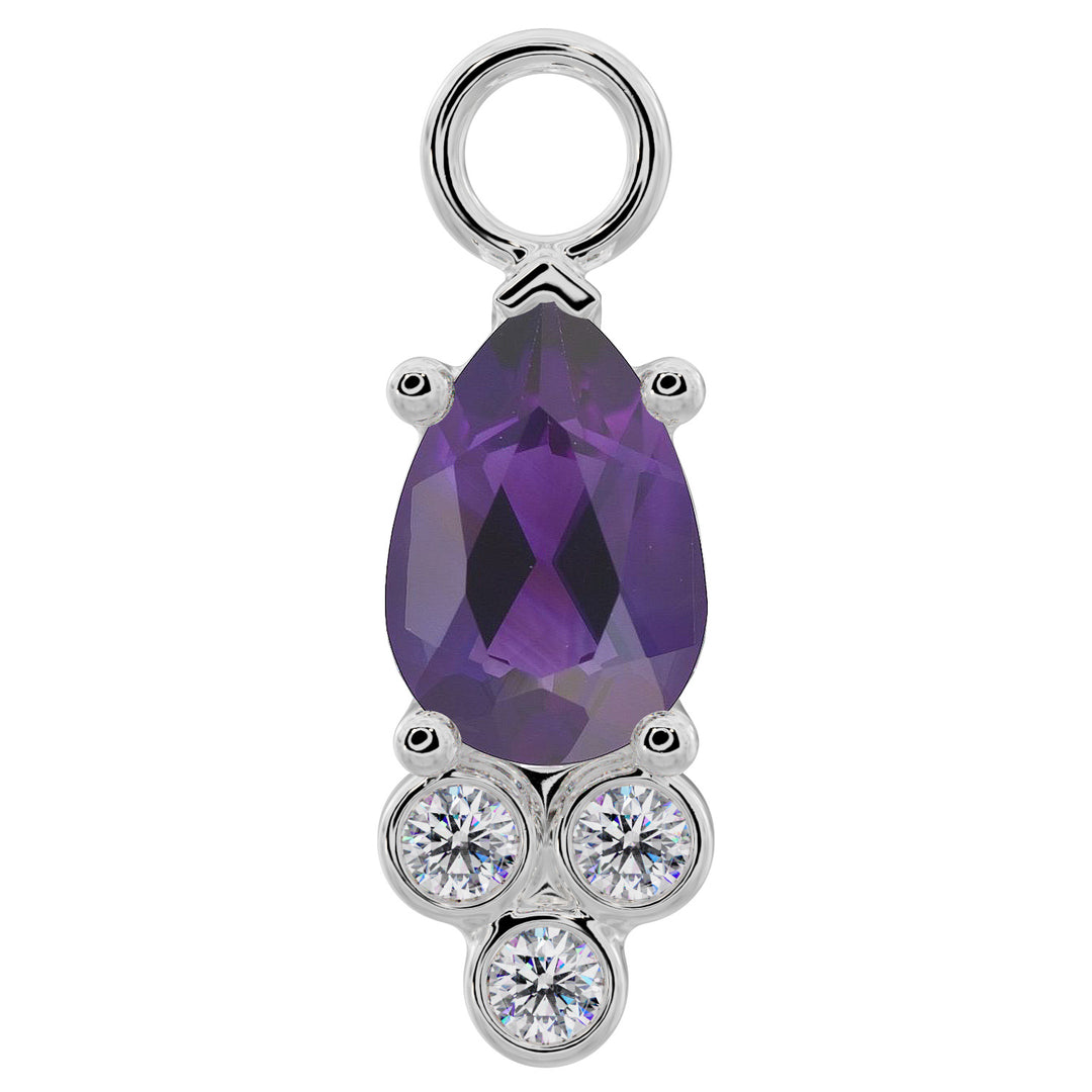 Pear with Tiny Diamonds Charm Accessory for Piercing Jewelry-Amethyst   950 Platinum