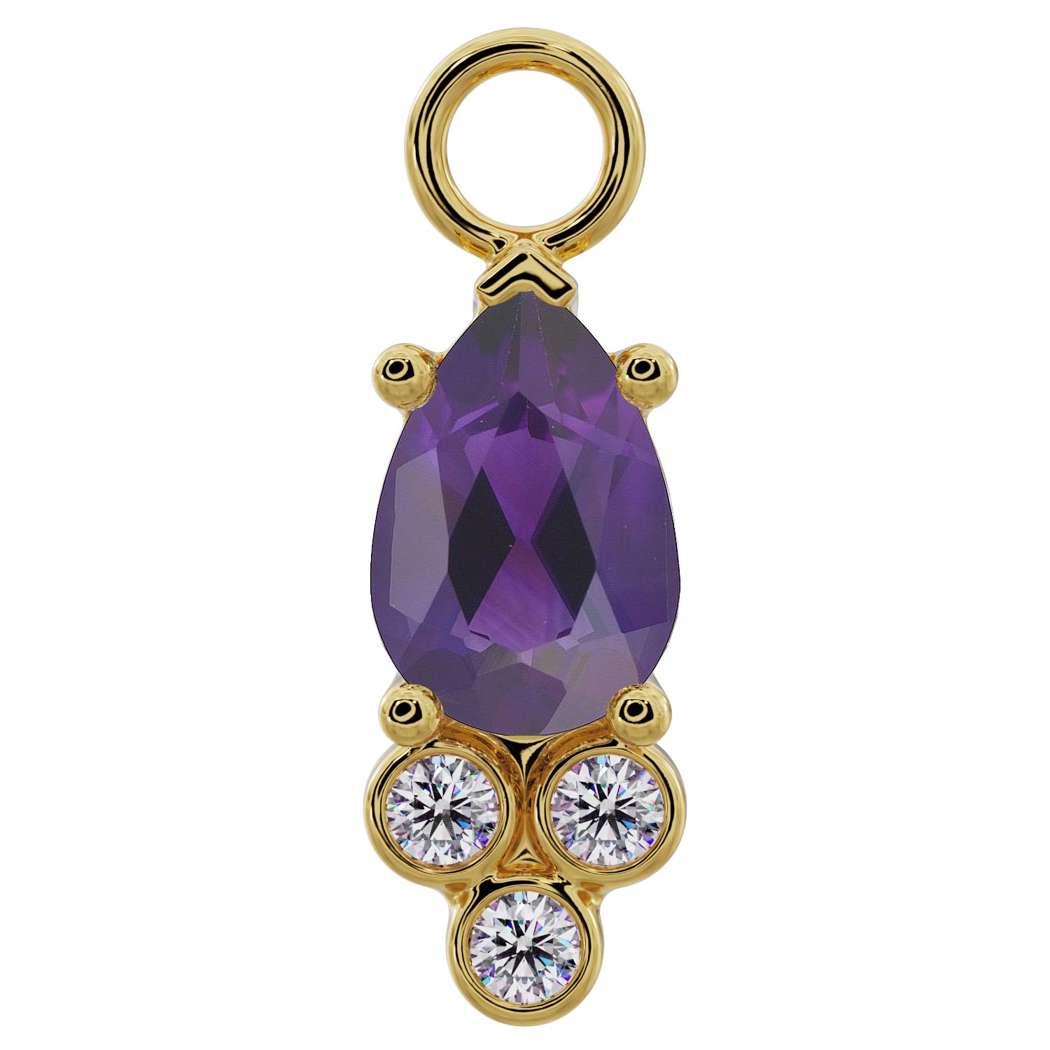 Pear with Tiny Diamonds Charm Accessory for Piercing Jewelry-Amethyst   14K Yellow Gold