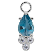 950 platinum pear-cut aquamarine piercing charm with triple bezel-set diamond accent cluster, front view