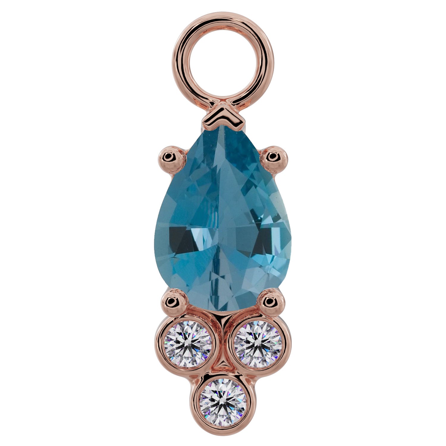 Pear with Tiny Diamonds Charm Accessory for Piercing Jewelry-Aquamarine   14K Rose Gold