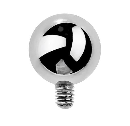 14K white gold internally threaded replacement ball showing bright mirror finish and threaded post detail
