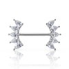 14k white gold nipple barbell with 10 pear-cut white sapphires in crescent settings, front view