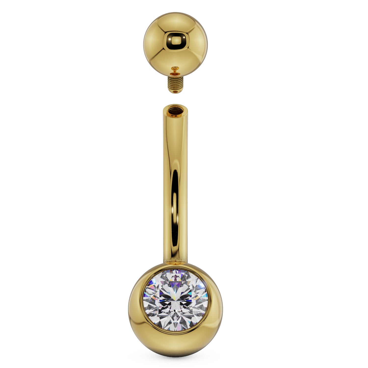 Internally Threaded - Genuine Diamond Solitaire 14k Gold Belly Button Ring