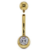 14k yellow gold diamond navel ring with top ball removed, showing internally threaded post detail