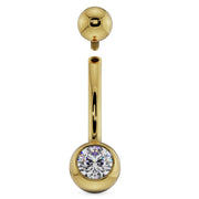 14k yellow gold diamond navel ring with top ball removed, showing internally threaded post detail