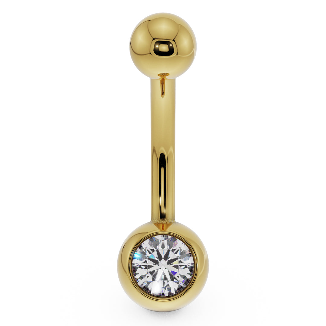 7/16" - Yellow Gold Genuine Diamond Solitaire 14k Gold Belly Button Ring