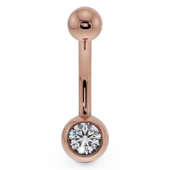 7/16" - Rose Gold Genuine Diamond Solitaire 14k Gold Belly Button Ring