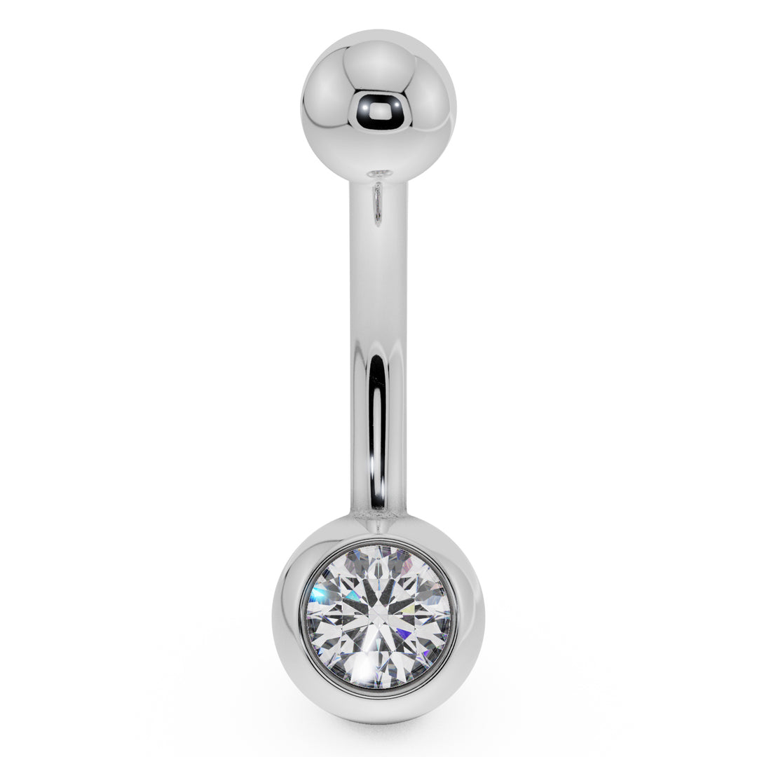 7/16" - White Gold Genuine Diamond Solitaire 14k Gold Belly Button Ring