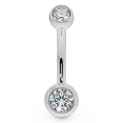 14k white gold double diamond navel ring front view showing longer barbell length option