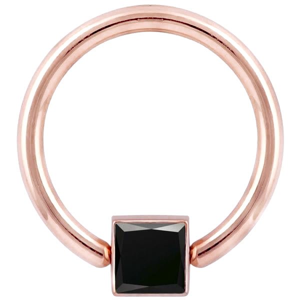 Black Diamond Princess Side Mount Bezel 14K Gold Captive Bead Ring-14K Rose Gold   18G   7 16