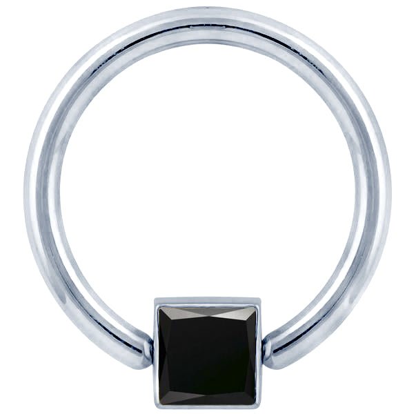 Black Diamond Princess Side Mount Bezel 14K Gold Captive Bead Ring-14K White Gold   18G   7 16