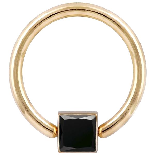 Black Diamond Princess Side Mount Bezel 14K Gold Captive Bead Ring-14K Yellow Gold   18G   7 16"