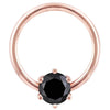 14K rose gold fixed bead ring with genuine black diamond in six-prong setting, front view