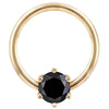 14K yellow gold fixed bead ring with six-prong black diamond, front view