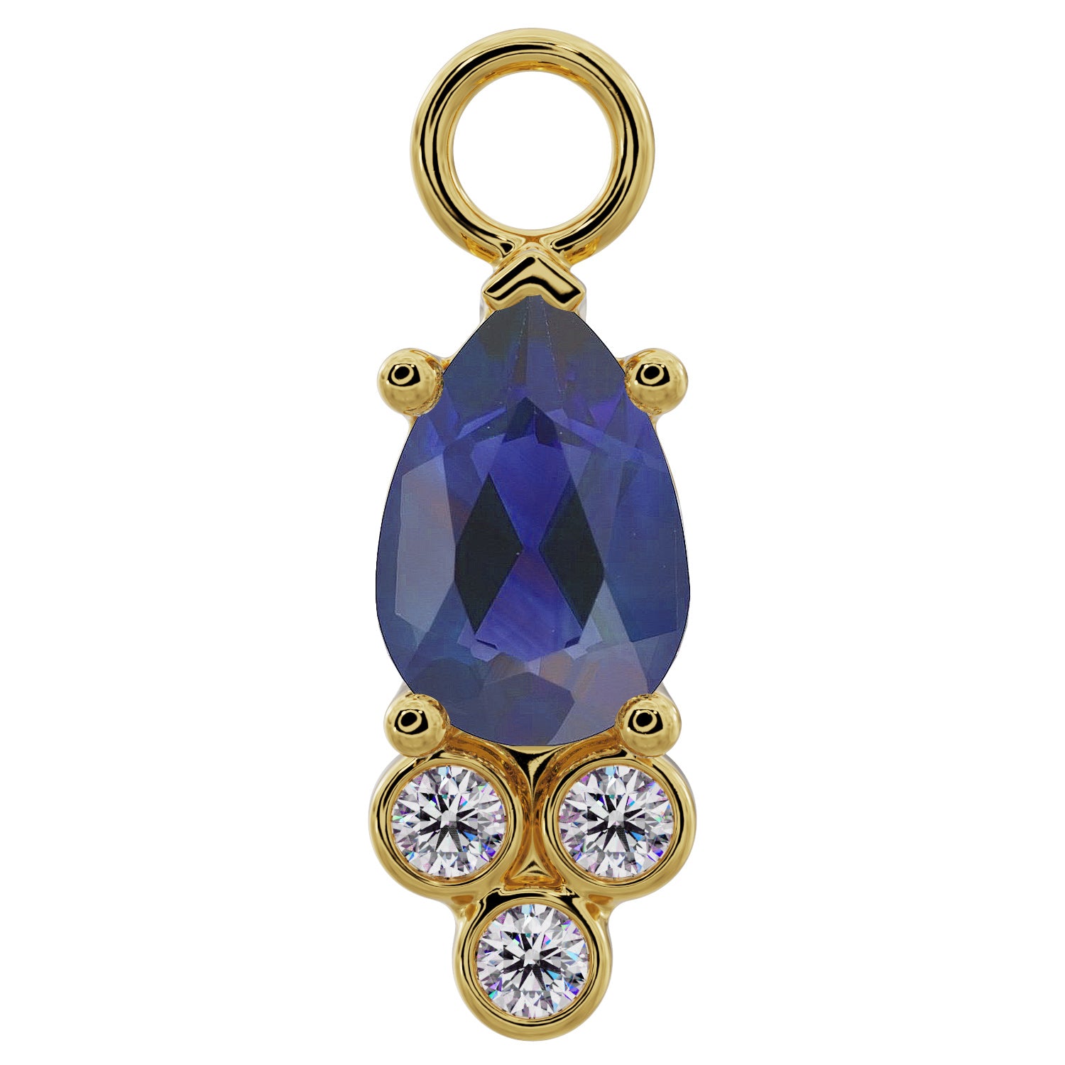 Pear with Tiny Diamonds Charm Accessory for Piercing Jewelry-Blue Sapphire   14K Yellow Gold