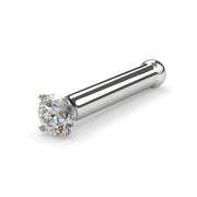 14k white gold 1.5mm diamond nose bone stud, 18G, angled view showing ball end and shaft