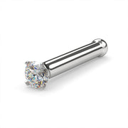 Platinum 1.5mm diamond nose bone stud, 18G, angled side view with polished platinum ball end