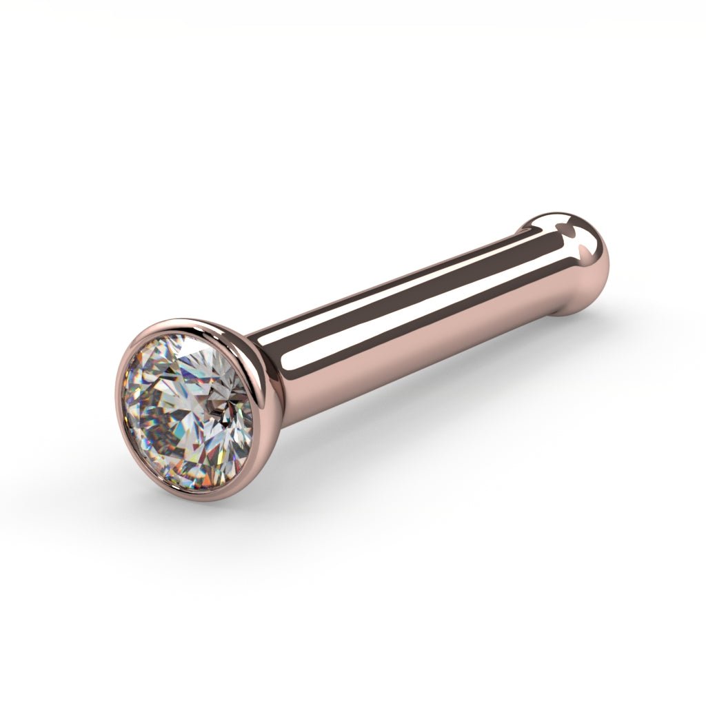 1.5mm Tiny Diamond Bezel Nose Ring Stud-14k Rose Gold   Bone   18G