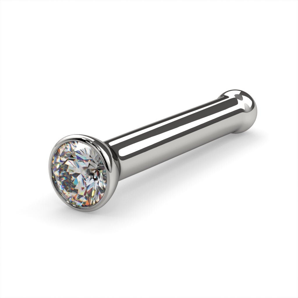 1.5mm Tiny Diamond Bezel Nose Ring Stud-Platinum   Bone   18G