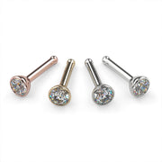 2.5mm diamond bezel nose bone stud in four metal colors: rose gold, yellow gold, white gold, platinum