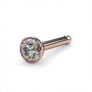 14k rose gold 2.5mm diamond bezel nose stud bone style with ball end, angled product view