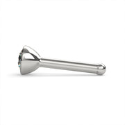 14k white gold 2.5mm diamond nose stud straight pin post style, side profile showing cone-back setting