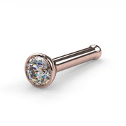 14k rose gold 2mm diamond bezel nose bone stud, angled view showing ball-end post