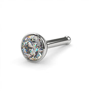 Platinum 3mm diamond bezel nose bone stud, angled view showing ball end and flush VS1 diamond setting
