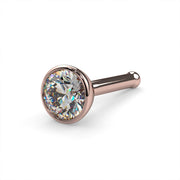 14k rose gold 3mm diamond bezel nose bone stud, angled view showing rose gold finish and ball end