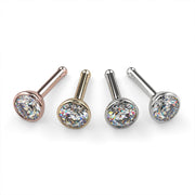 3mm diamond bezel nose bone stud in four metals: rose gold, yellow gold, white gold, platinum, front view