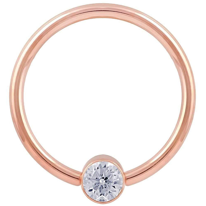 Rose Gold Cubic Zirconia Round Bezel 14k Gold Captive Bead Ring