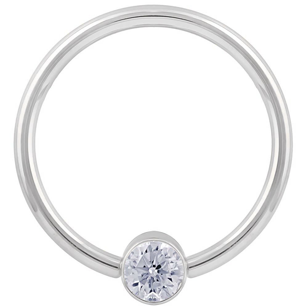 White Gold Cubic Zirconia Round Bezel 14k Gold Captive Bead Ring