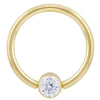14k yellow gold CZ bezel fixed bead ring, front view showing round-cut cubic zirconia setting