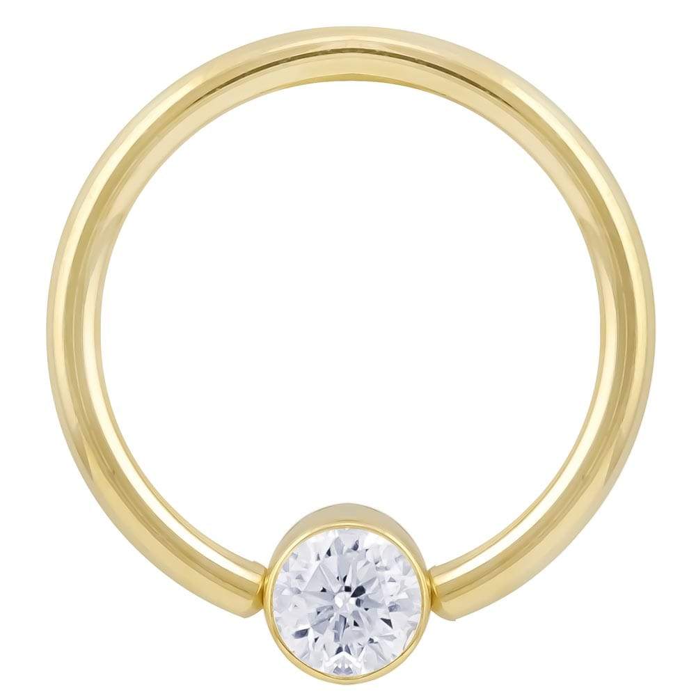 Cubic Zirconia Round Bezel 14k Gold Captive Bead Ring-14K Yellow Gold   12G (2.0mm)   3 4" (19mm)