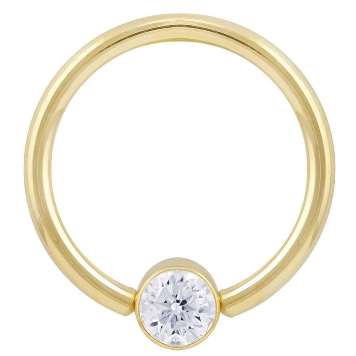 Cubic Zirconia Round Bezel 14k Gold Captive Bead Ring-14K Yellow Gold   12G (2.0mm)   3 4" (19mm)