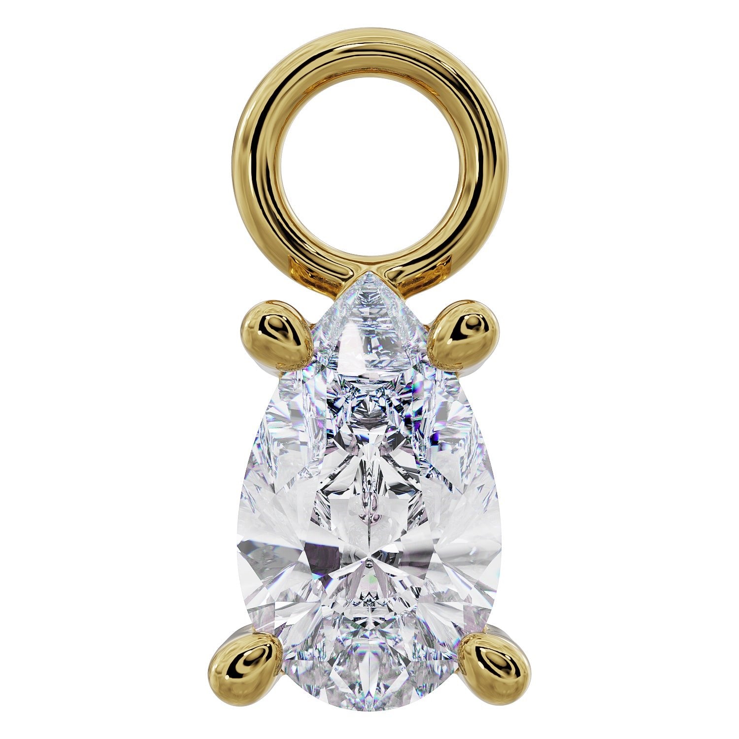 Pear Drop Diamond or CZ Charm Accessory for Piercing Jewelry-Cubic Zirconia   14K Yellow Gold