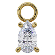14k yellow gold pear drop CZ piercing jewelry charm with prong setting, front view