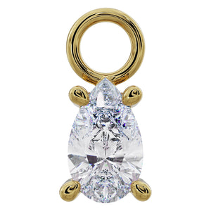 14k yellow gold pear drop CZ piercing jewelry charm with prong setting, front view
