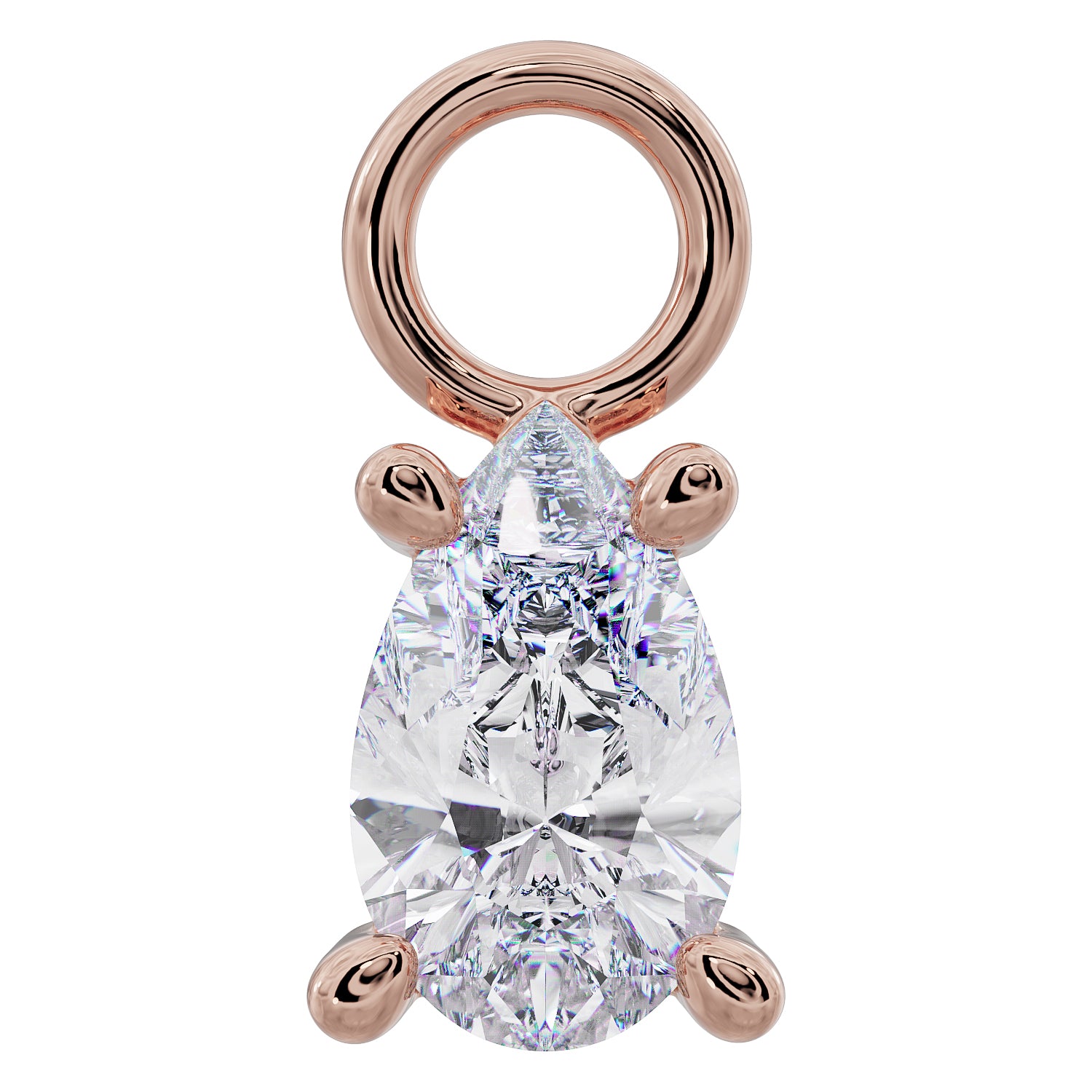 Pear Drop Diamond or CZ Charm Accessory for Piercing Jewelry-Cubic Zirconia   14K Rose Gold