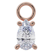 14k rose gold pear-cut CZ charm accessory for piercing hoops, four-prong setting, front view