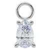 Platinum pear-cut CZ piercing charm with four-prong setting and round connector loop, front view