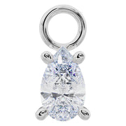 Platinum pear-cut CZ piercing charm with four-prong setting and round connector loop, front view