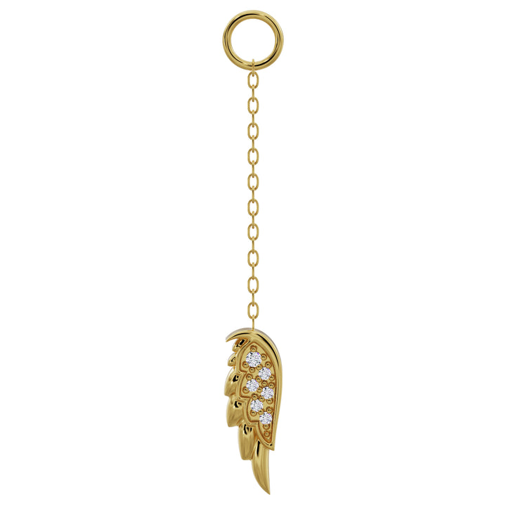 Diamond Angel Wing Chain Accessory-Short   14K Yellow Gold   Left