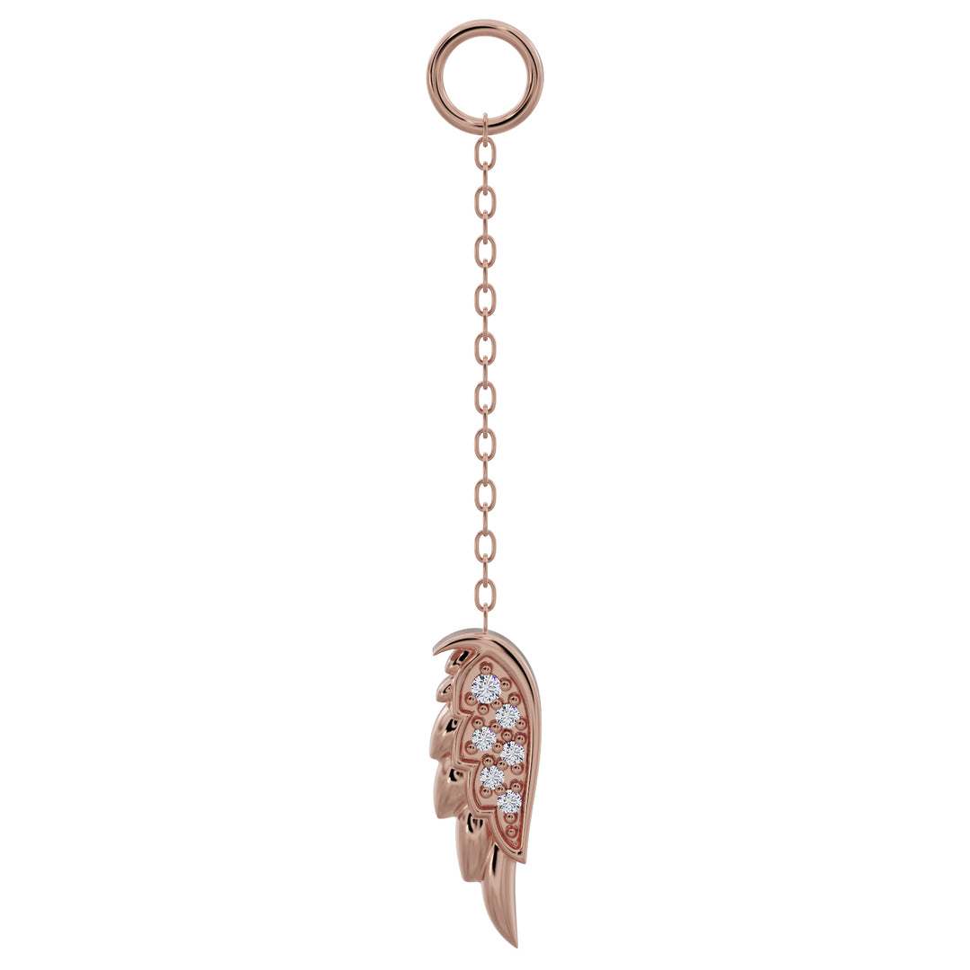 Diamond Angel Wing Chain Accessory-Short   14K Rose Gold   Left