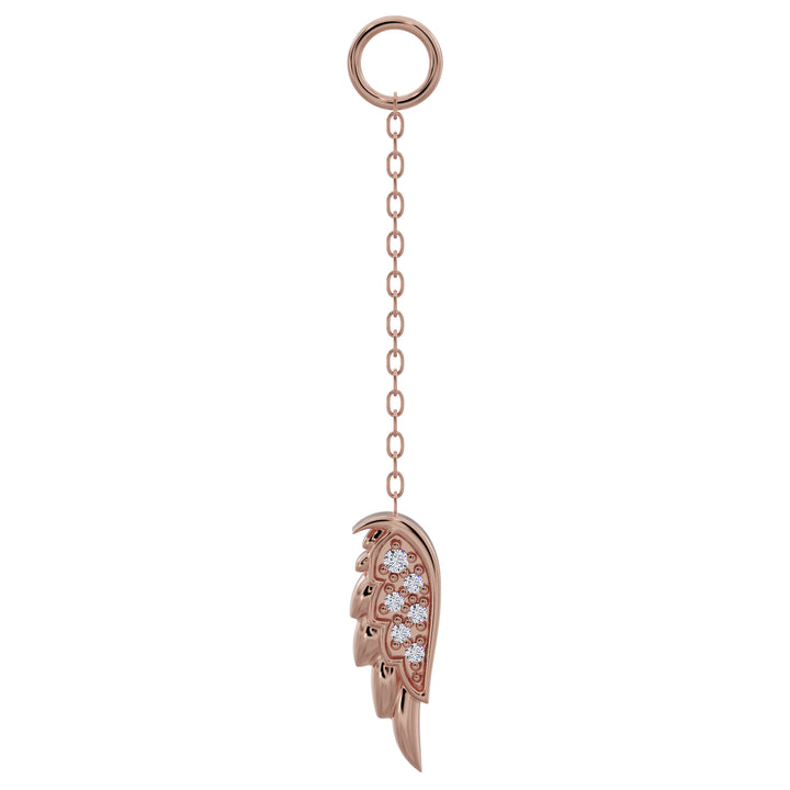 Diamond Angel Wing Chain Accessory-Short   14K Rose Gold   Left