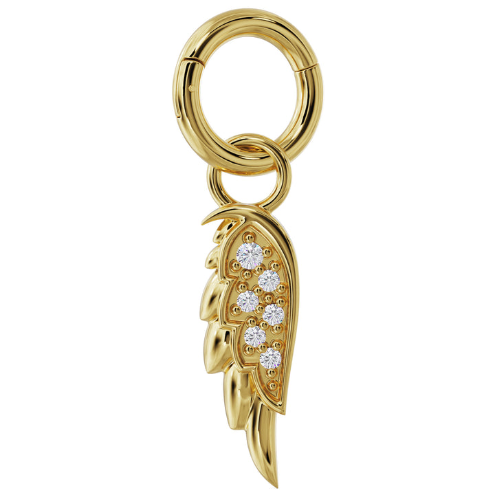 Clicker Ring & Gold Right Ear  - Diamond Angel Wing Charm Accessory