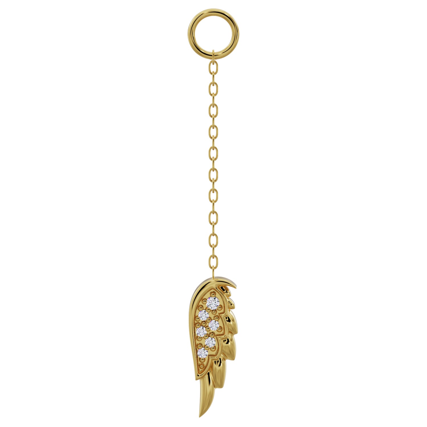 Diamond Angel Wing Chain Accessory-Long   14K Yellow Gold   Right