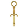 14k yellow gold medieval dagger piercing charm, front view showing ribbed grip and scroll guard